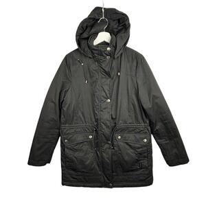 London Fog Women S Black Hooded Parka Winter Coat Quilted Lined‎ Removable Hood